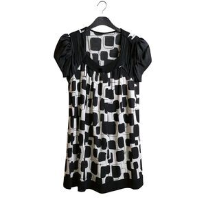 Black & White Geometric A-Line Dress Retro Mod 60s Graphic Print Size M